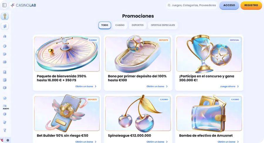 Página de bonos de CasinoLab
