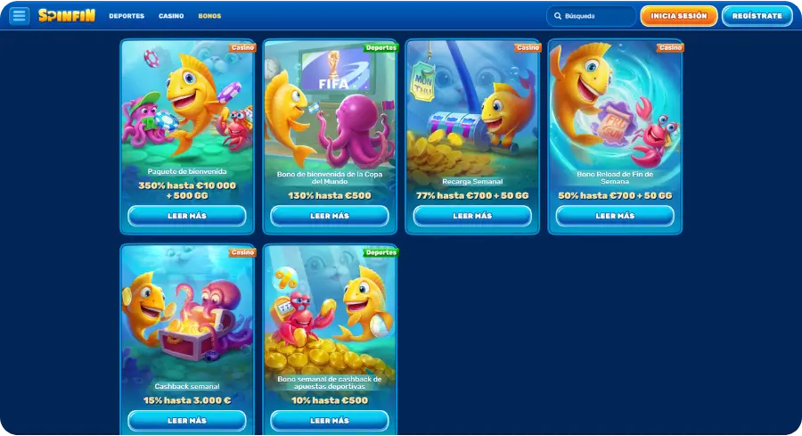 Spinfin Casino - welcome bonus y free spins