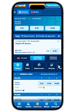 Spinfin app para iOS - versión móvil del casino